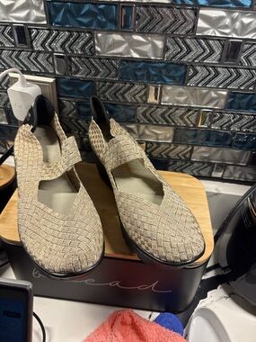 bernie mev. Beige Woven Mary Jane Flats